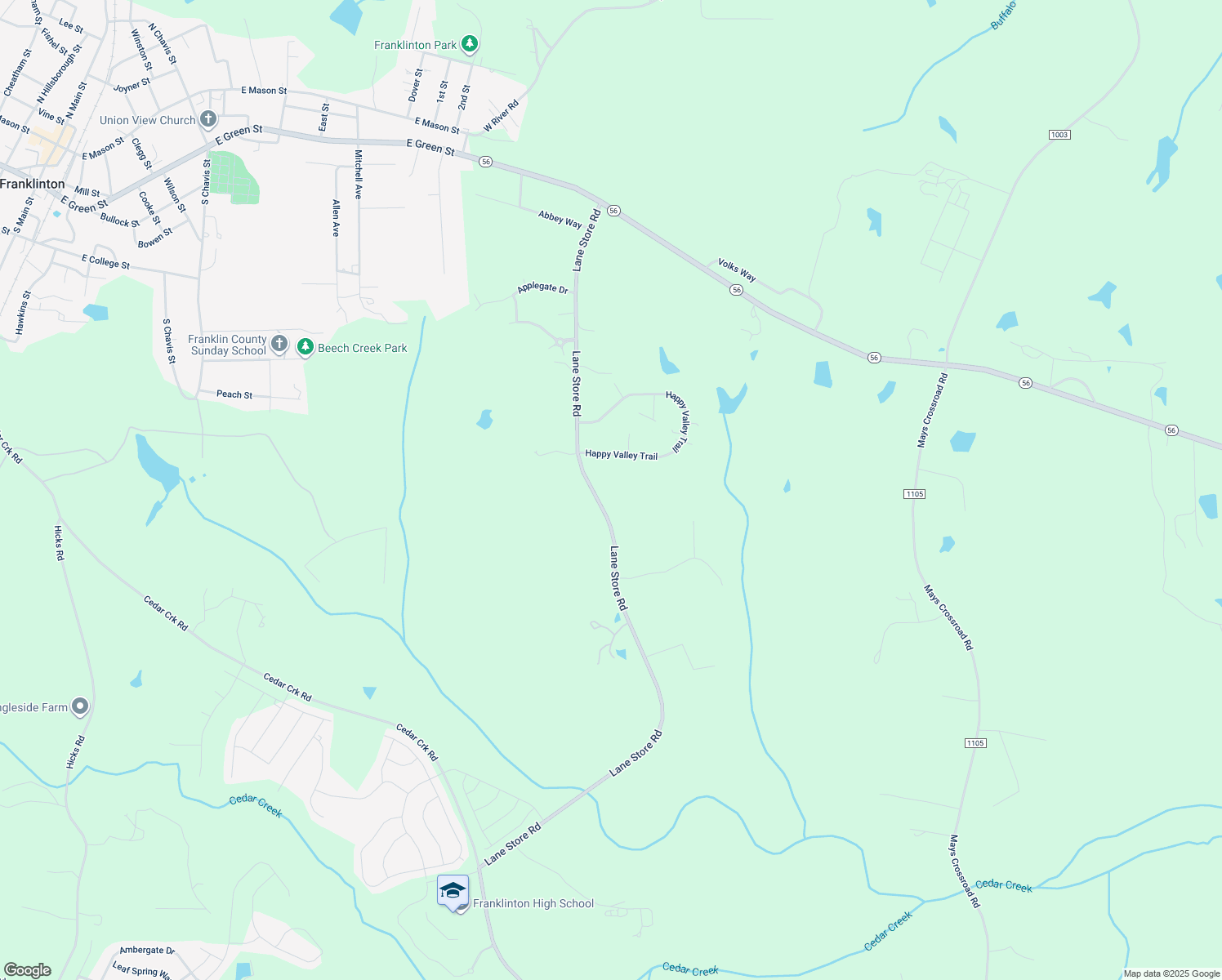 map of restaurants, bars, coffee shops, grocery stores, and more near 443 Lane Store Road in Franklinton