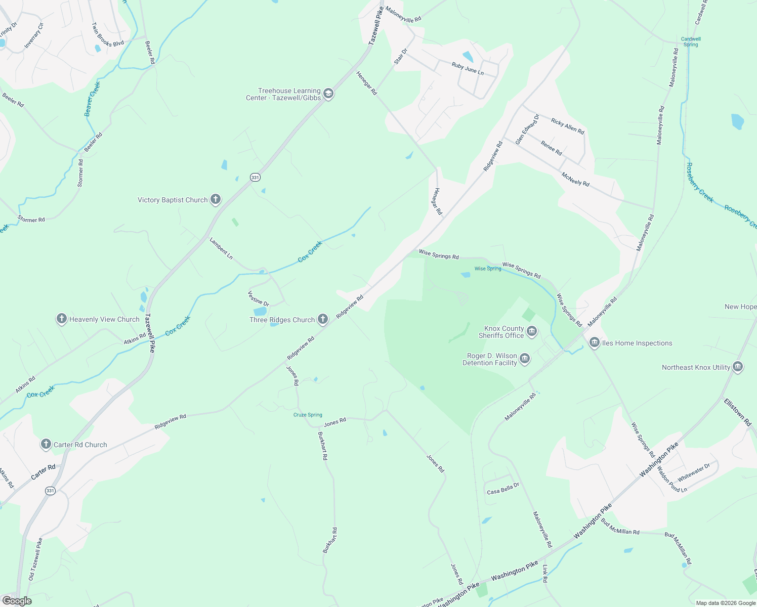 map of restaurants, bars, coffee shops, grocery stores, and more near 6724 Ridgeview Road in Knoxville