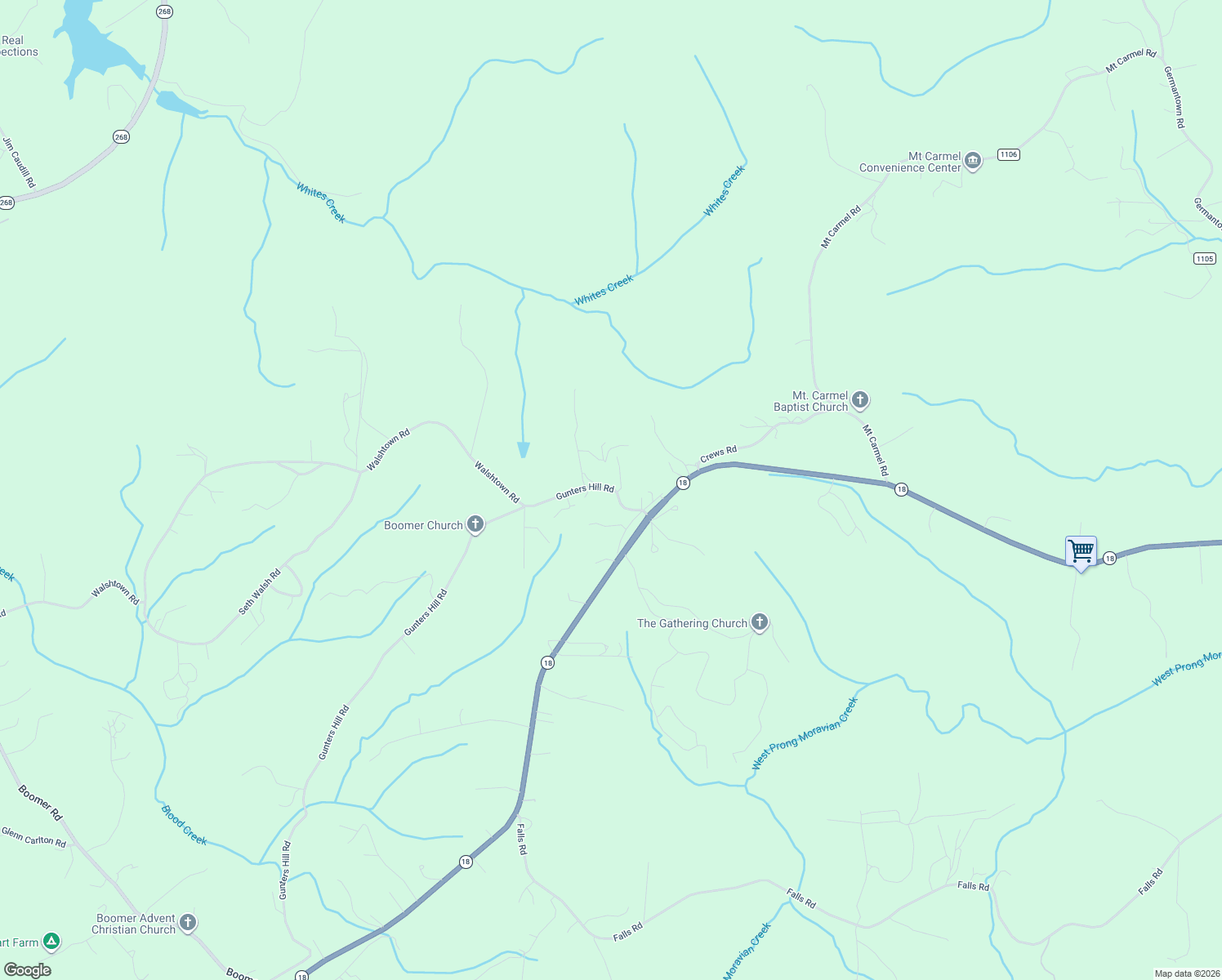 map of restaurants, bars, coffee shops, grocery stores, and more near 188 Gunters Hill Road in Wilkesboro