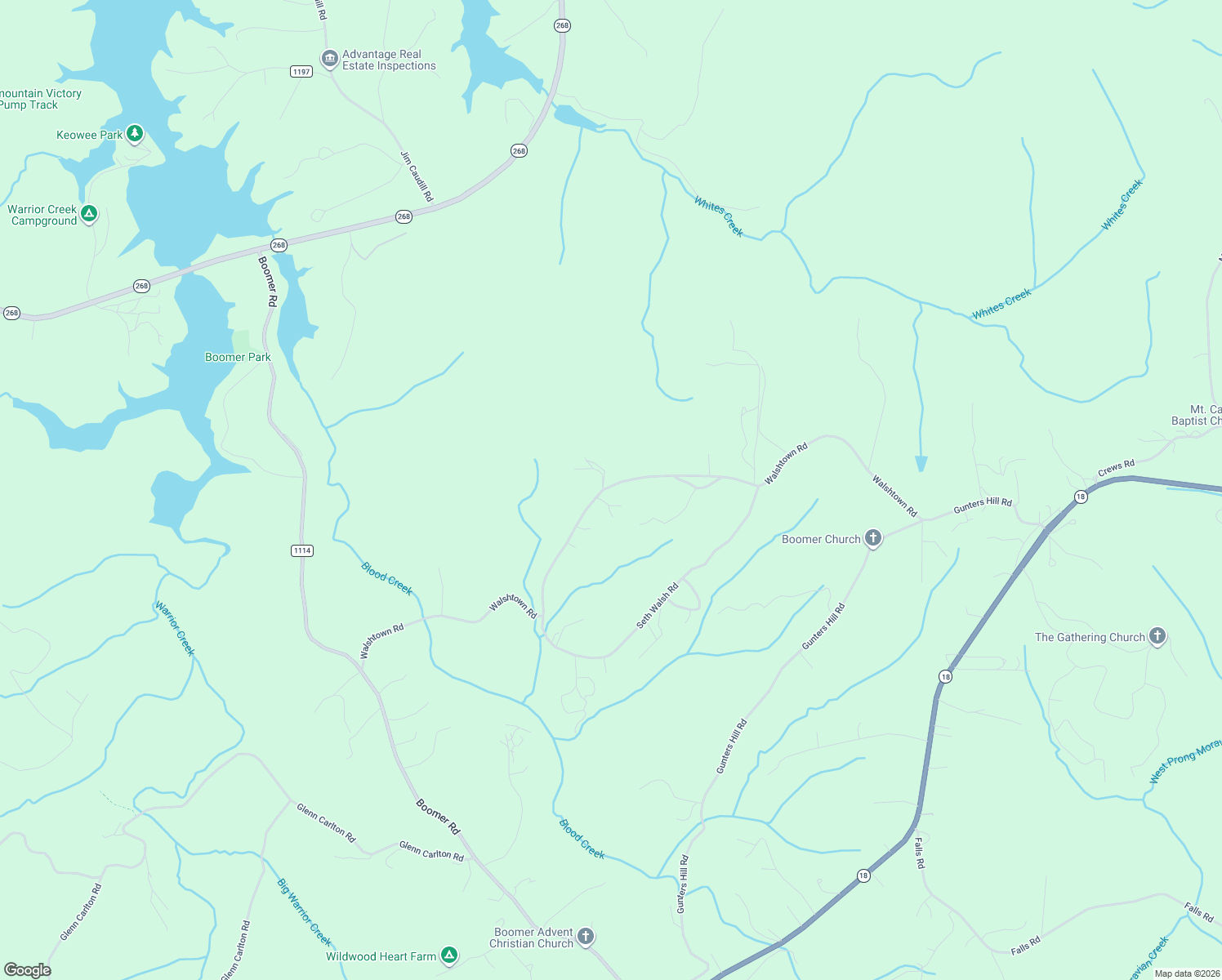 map of restaurants, bars, coffee shops, grocery stores, and more near 1153 Walshtown Road in Boomer