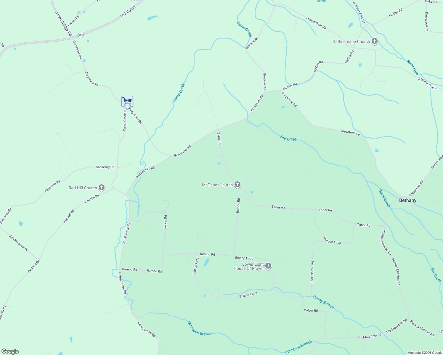 map of restaurants, bars, coffee shops, grocery stores, and more near 360 Tabor Road in Greeneville