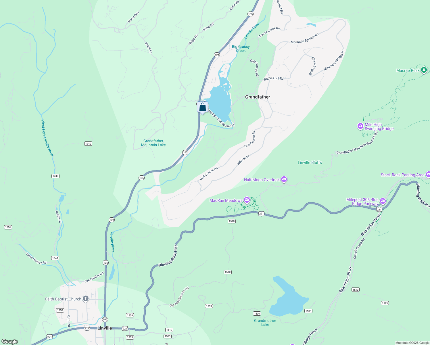 map of restaurants, bars, coffee shops, grocery stores, and more near 810 Hillside Road in Linville