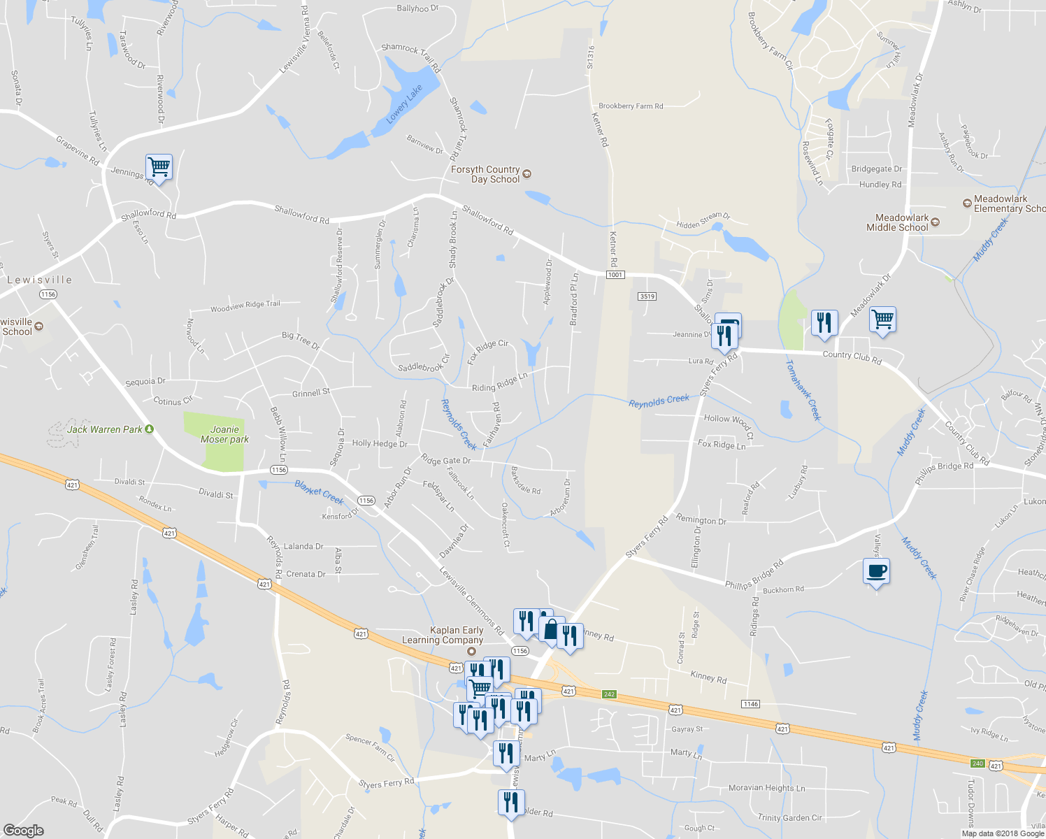 map of restaurants, bars, coffee shops, grocery stores, and more near 140 Fairhaven Court in Lewisville