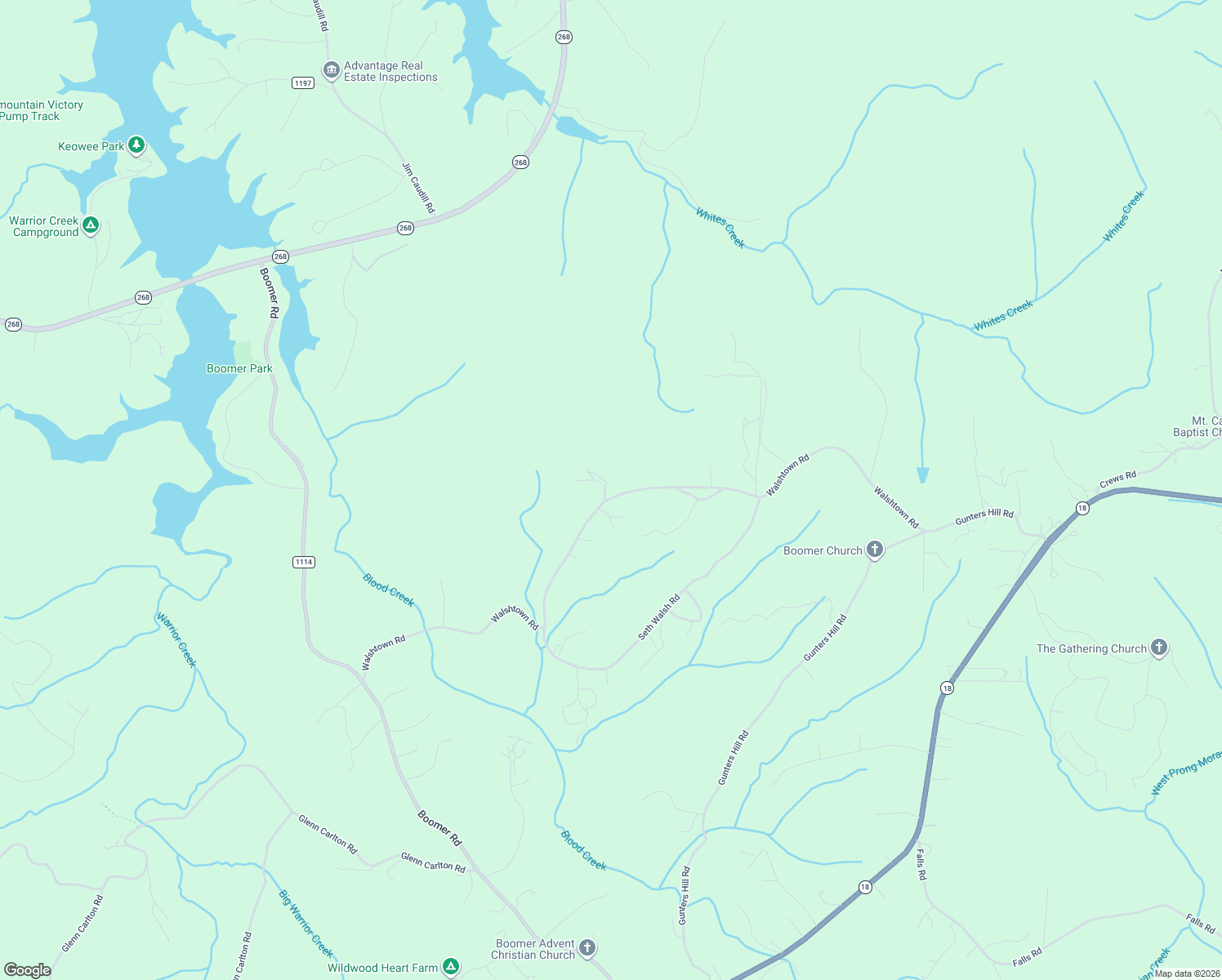 map of restaurants, bars, coffee shops, grocery stores, and more near 1153 Walshtown Road in Boomer
