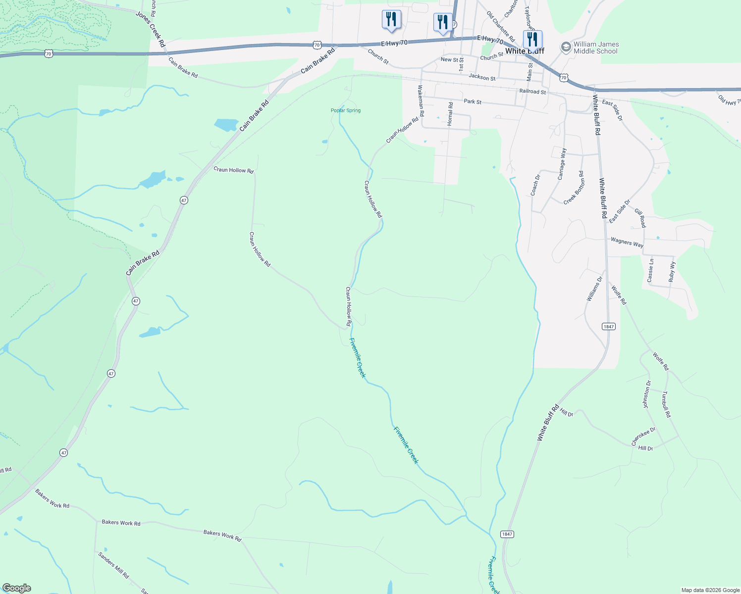 map of restaurants, bars, coffee shops, grocery stores, and more near 150 Humpty Dumpty Road in White Bluff