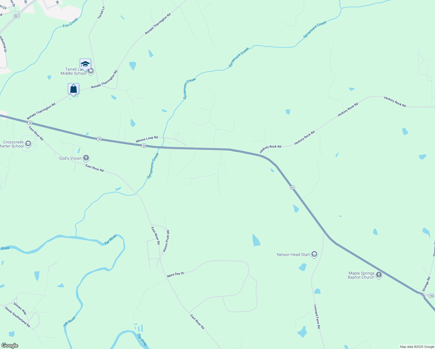 map of restaurants, bars, coffee shops, grocery stores, and more near Hillard Road in Louisburg