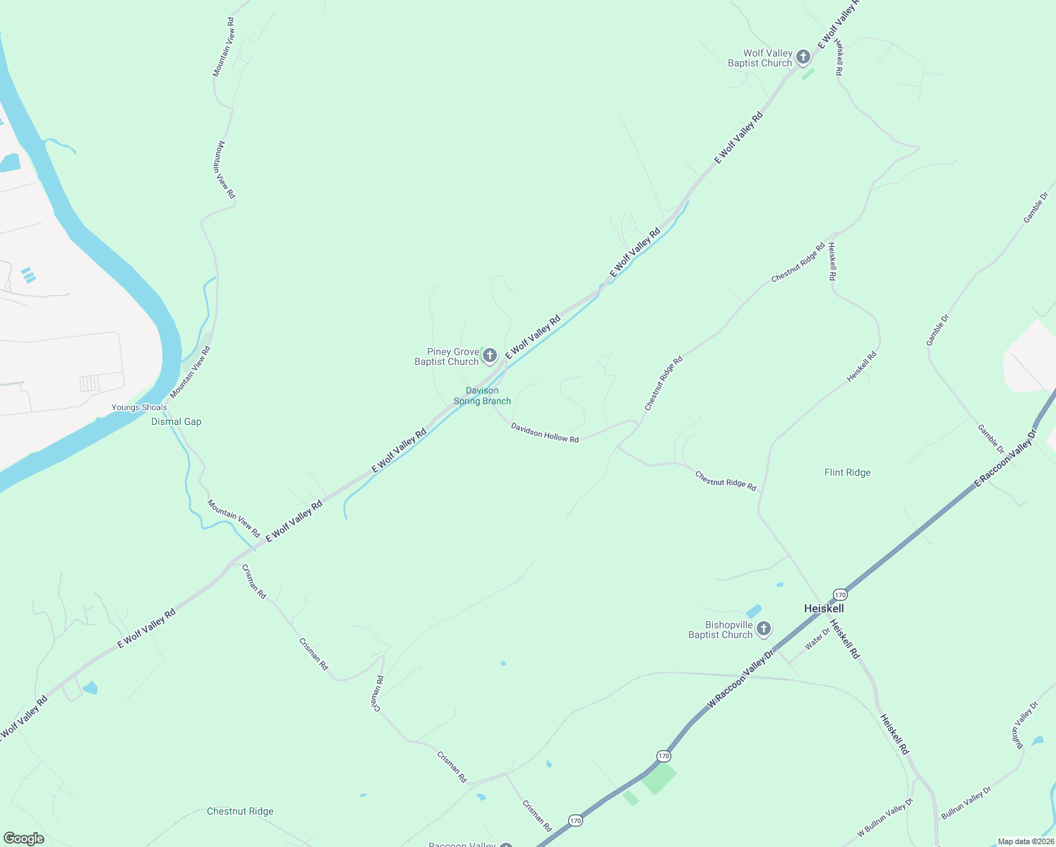 map of restaurants, bars, coffee shops, grocery stores, and more near 179 Davidson Hollow Road in Heiskell