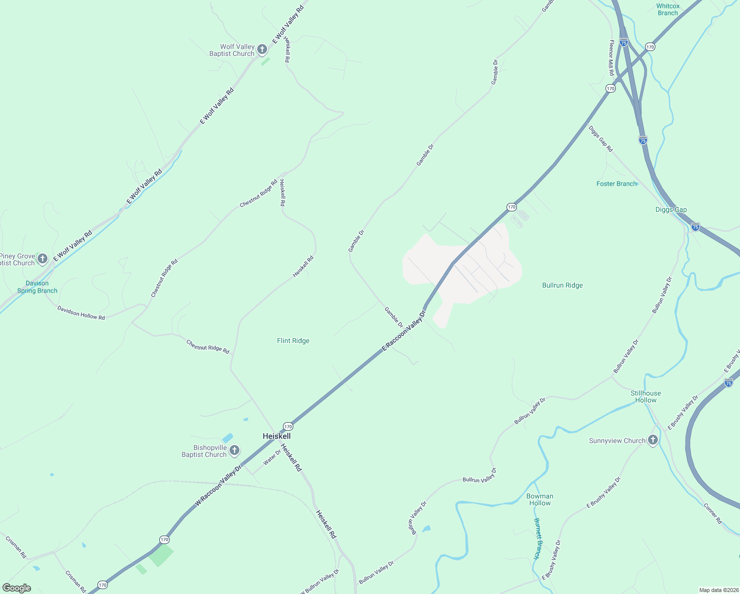 map of restaurants, bars, coffee shops, grocery stores, and more near 541 Gamble Drive in Heiskell