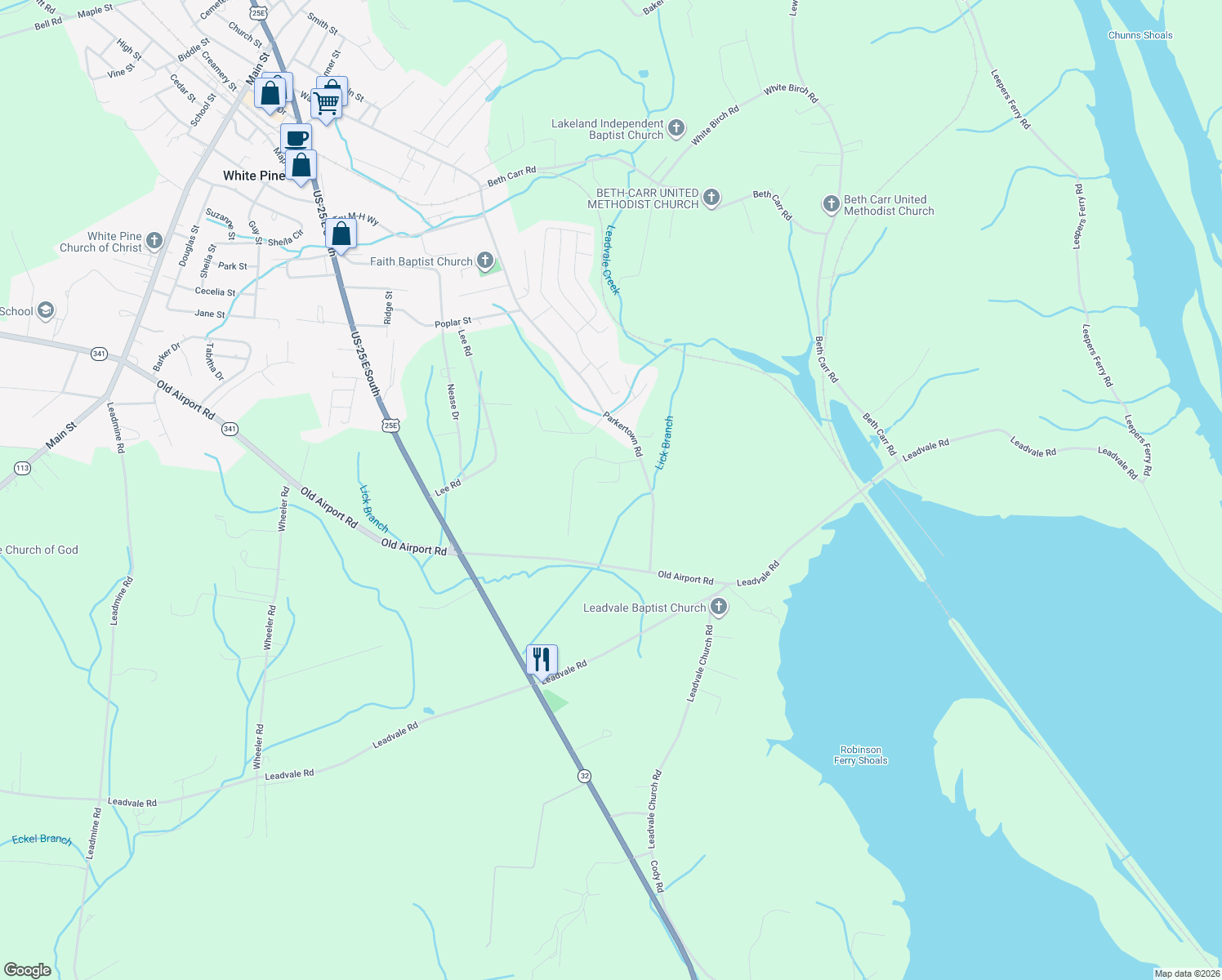 map of restaurants, bars, coffee shops, grocery stores, and more near 1111 Mandy Ln in White Pine