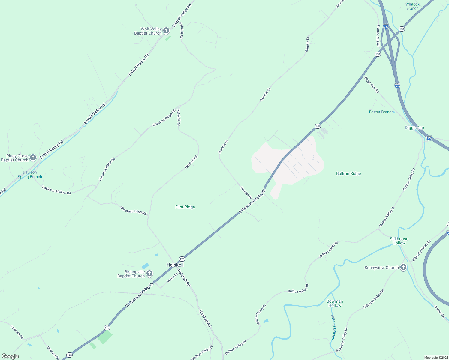 map of restaurants, bars, coffee shops, grocery stores, and more near 541 Gamble Drive in Heiskell