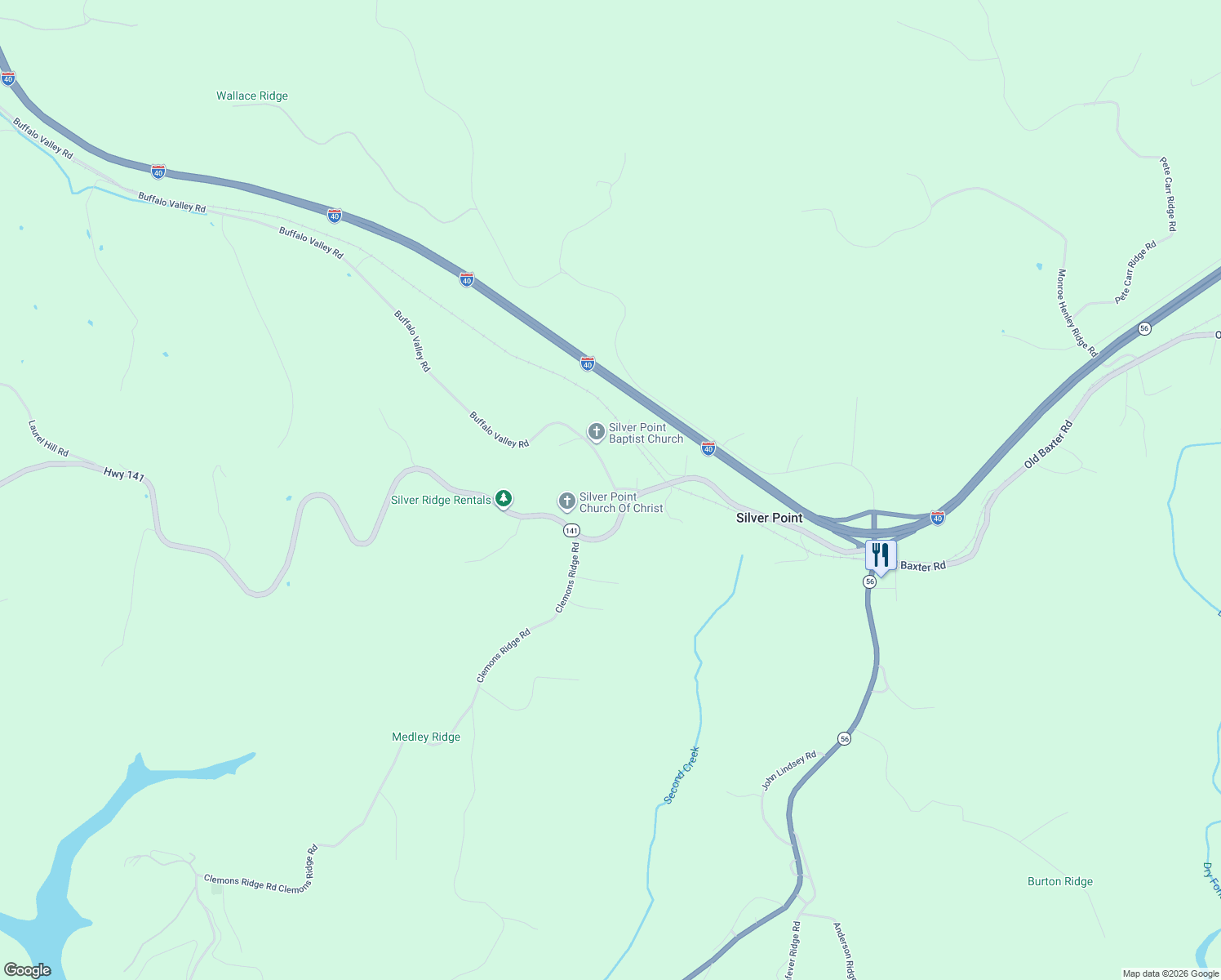map of restaurants, bars, coffee shops, grocery stores, and more near 13856 Buffalo Valley Road in Silver Point