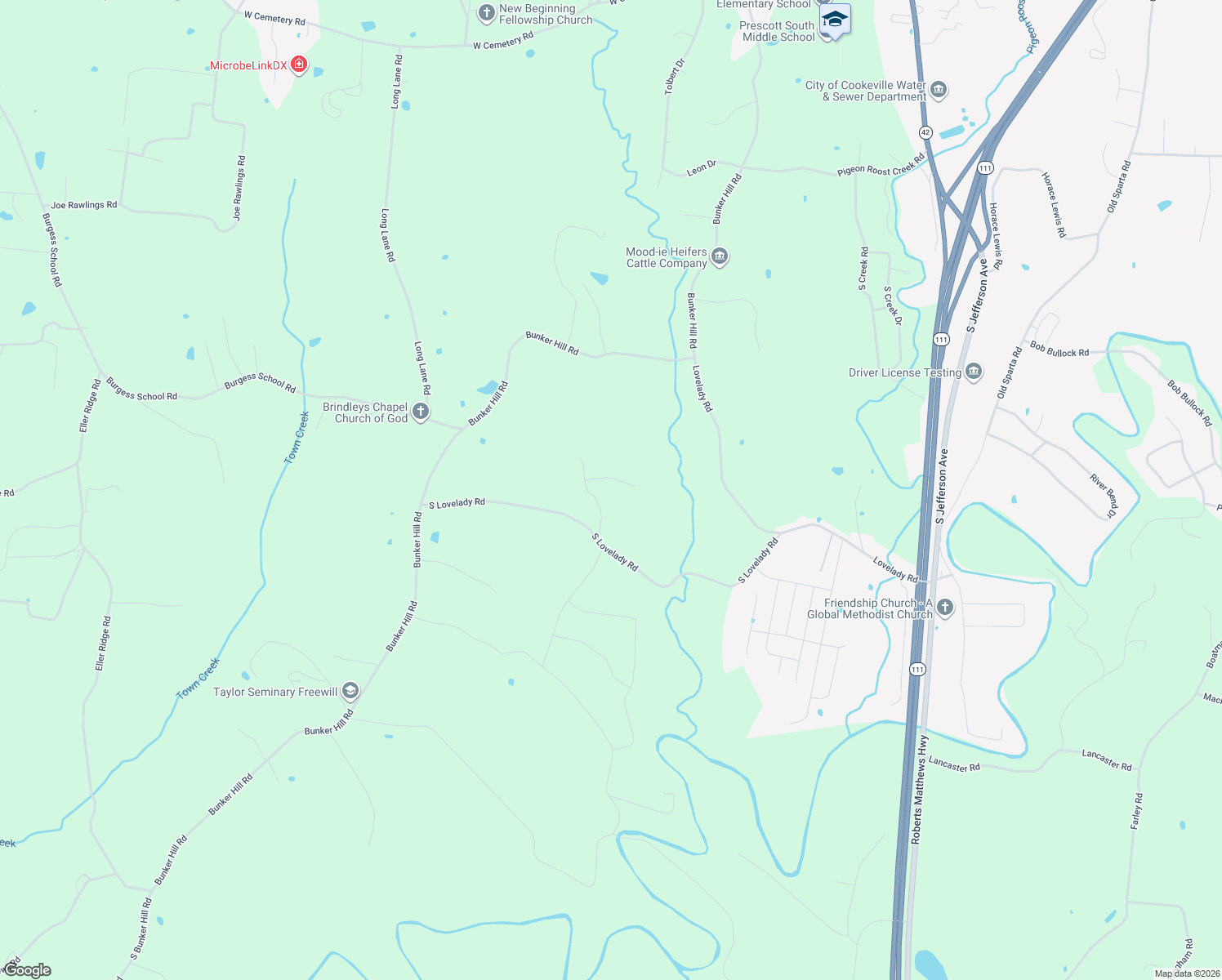 map of restaurants, bars, coffee shops, grocery stores, and more near 5585 Keller Road in Cookeville