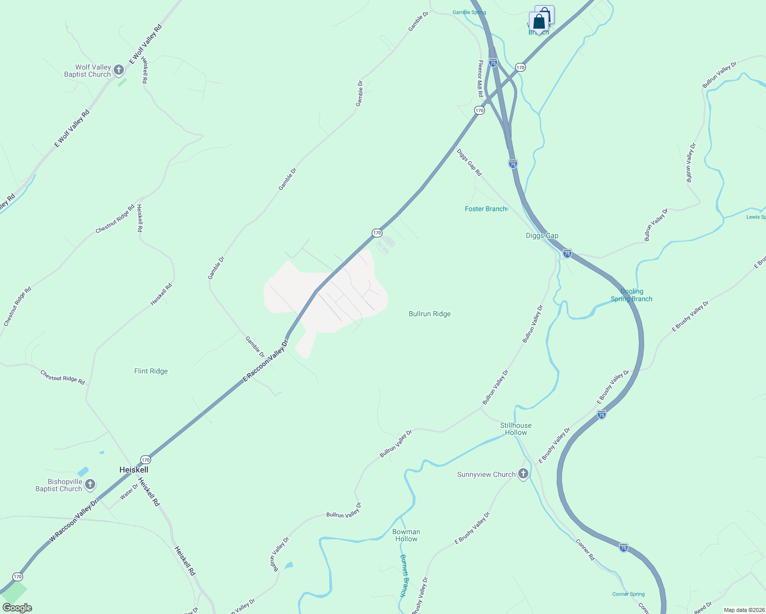 map of restaurants, bars, coffee shops, grocery stores, and more near 9405 Susanne Way in Heiskell