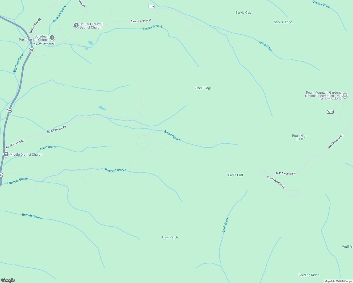 map of restaurants, bars, coffee shops, grocery stores, and more near 103 Chucks Lane in Bakersville