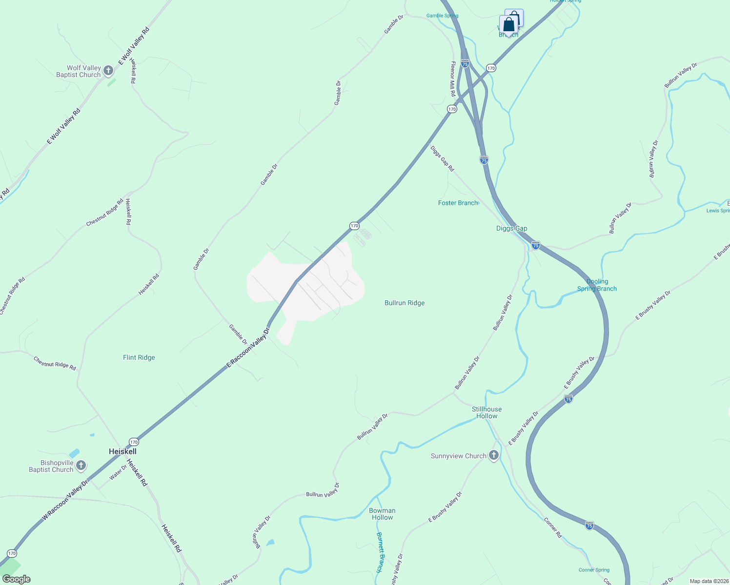map of restaurants, bars, coffee shops, grocery stores, and more near 9405 Susanne Way in Heiskell