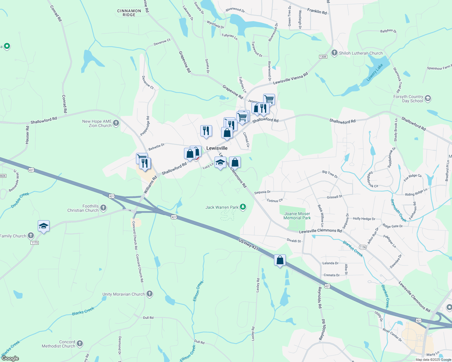 map of restaurants, bars, coffee shops, grocery stores, and more near 731 Brookway West Drive in Lewisville