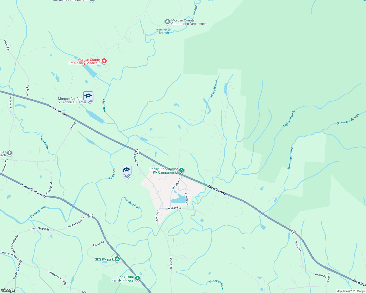 map of restaurants, bars, coffee shops, grocery stores, and more near 156 Lee Terry Road in Wartburg