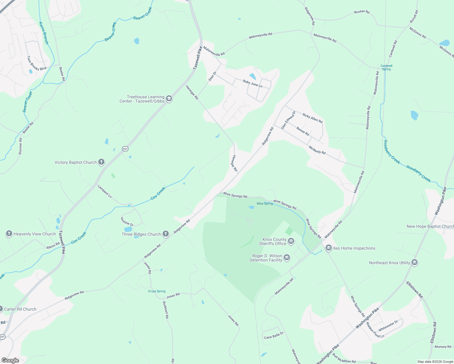 map of restaurants, bars, coffee shops, grocery stores, and more near 6911 Ridgeview Road in Knoxville
