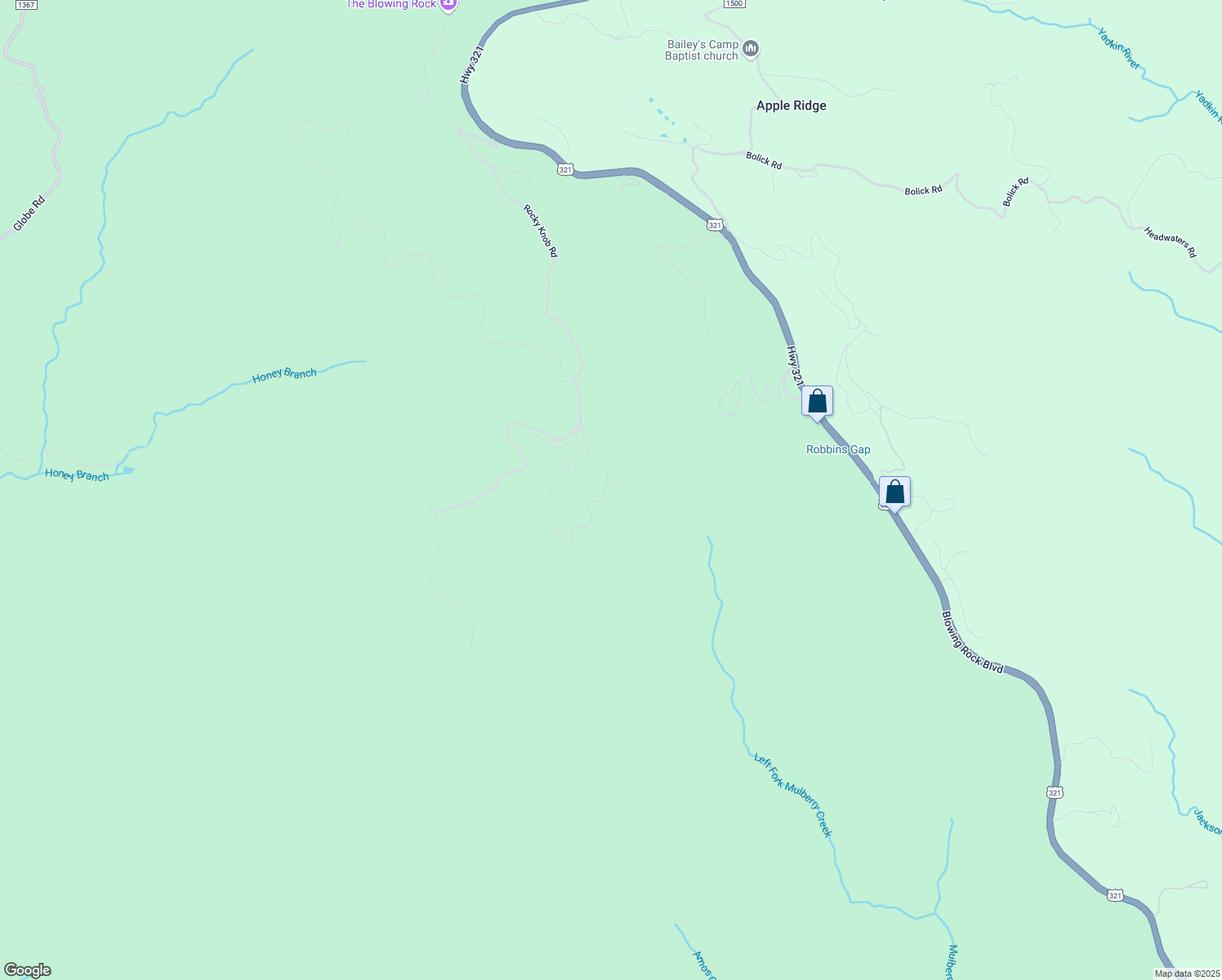 map of restaurants, bars, coffee shops, grocery stores, and more near Rocky Knob Road in Lenoir