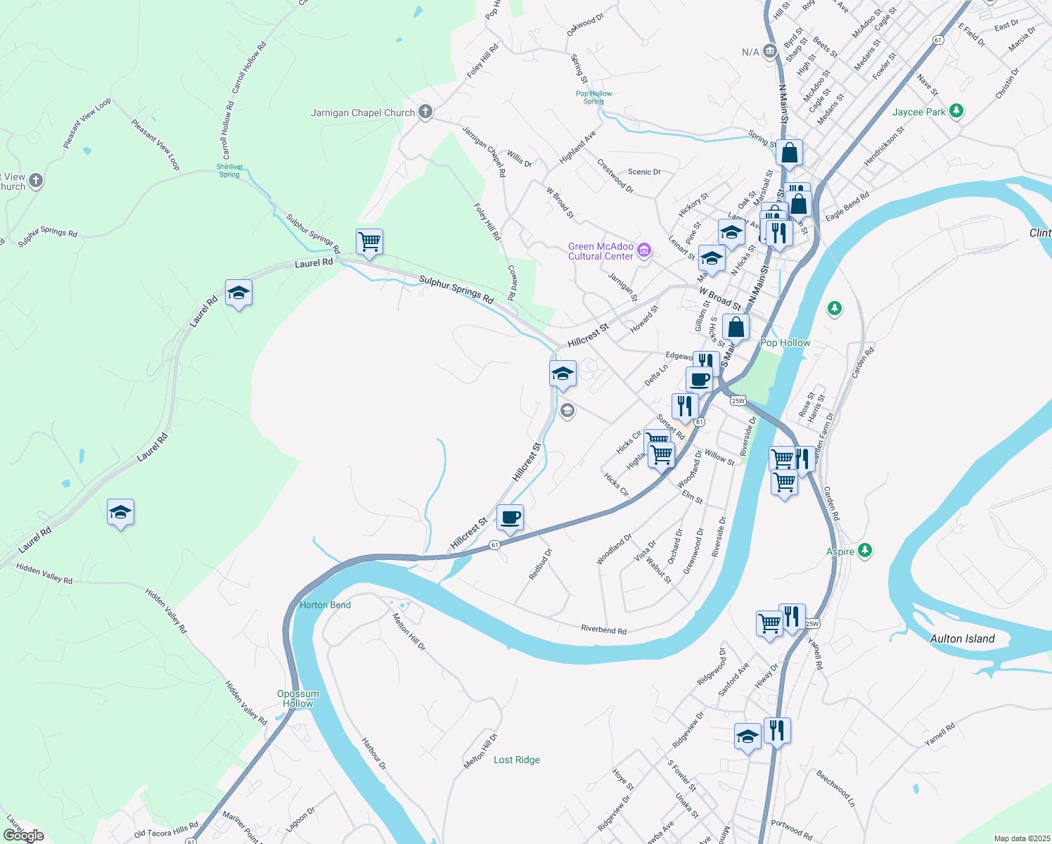 map of restaurants, bars, coffee shops, grocery stores, and more near 200 Vintage Lane in Clinton