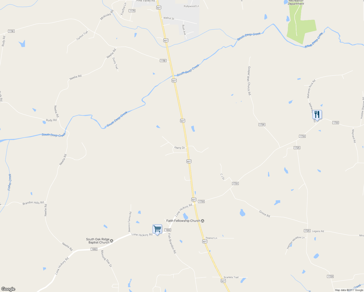 map of restaurants, bars, coffee shops, grocery stores, and more near 1012 Harry Drive in Yadkinville