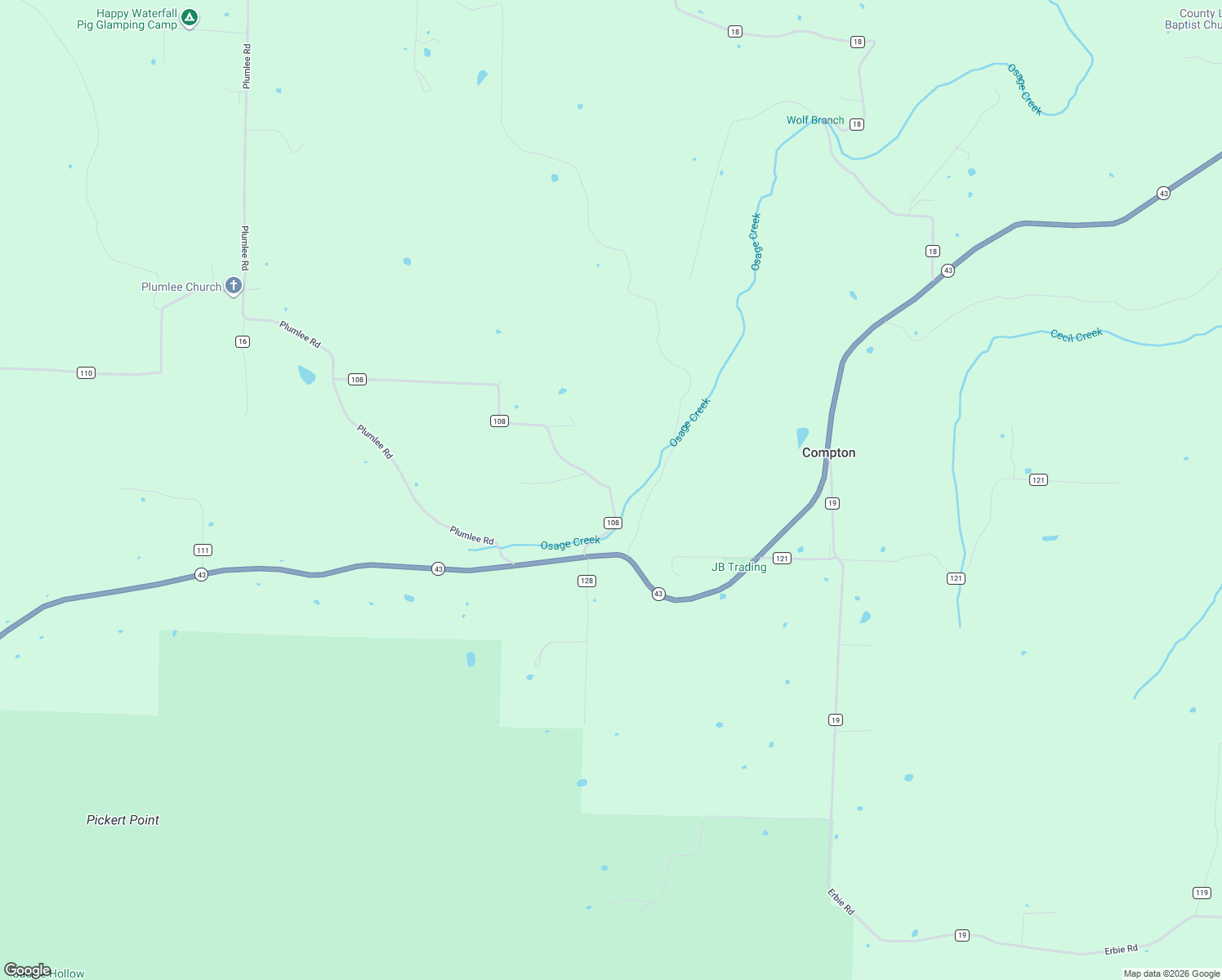 map of restaurants, bars, coffee shops, grocery stores, and more near County Road 108 in Compton