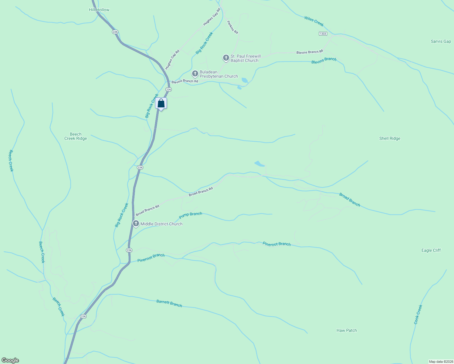 map of restaurants, bars, coffee shops, grocery stores, and more near 870 Broad Branch Road in Bakersville