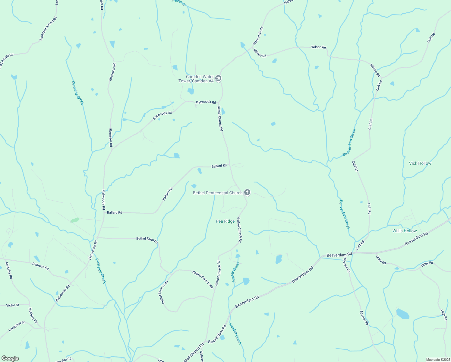 map of restaurants, bars, coffee shops, grocery stores, and more near 3513 Bethel Church Rd in Camden