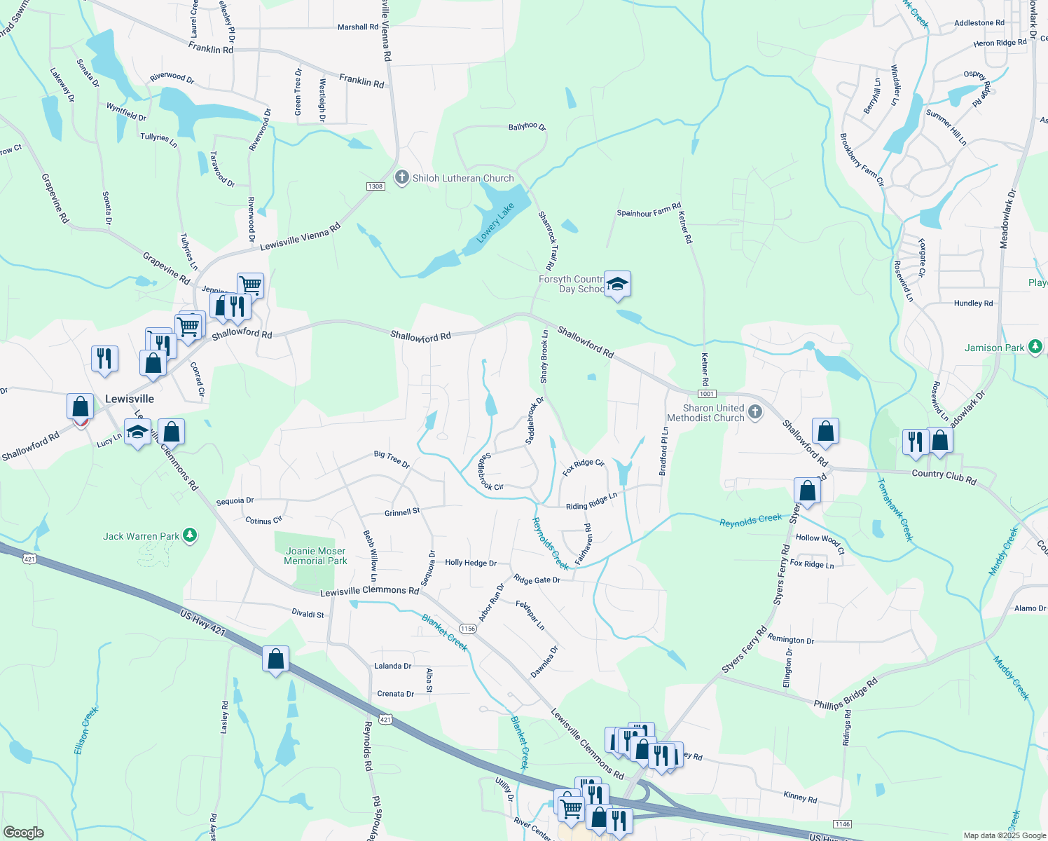 map of restaurants, bars, coffee shops, grocery stores, and more near 201 Brookfarm Trail in Lewisville