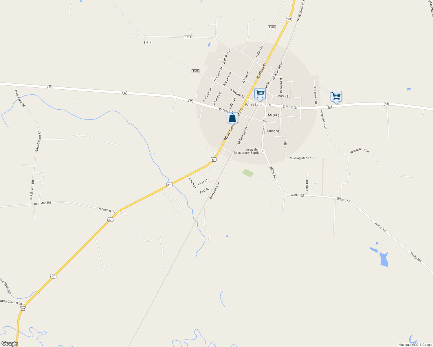map of restaurants, bars, coffee shops, grocery stores, and more near 12590 North Street in Whitakers
