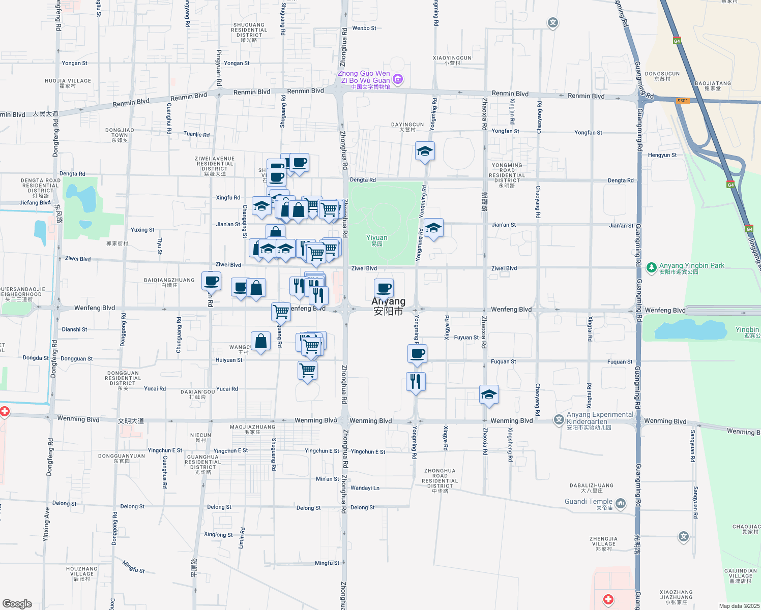 map of restaurants, bars, coffee shops, grocery stores, and more near in An Yang Shi
