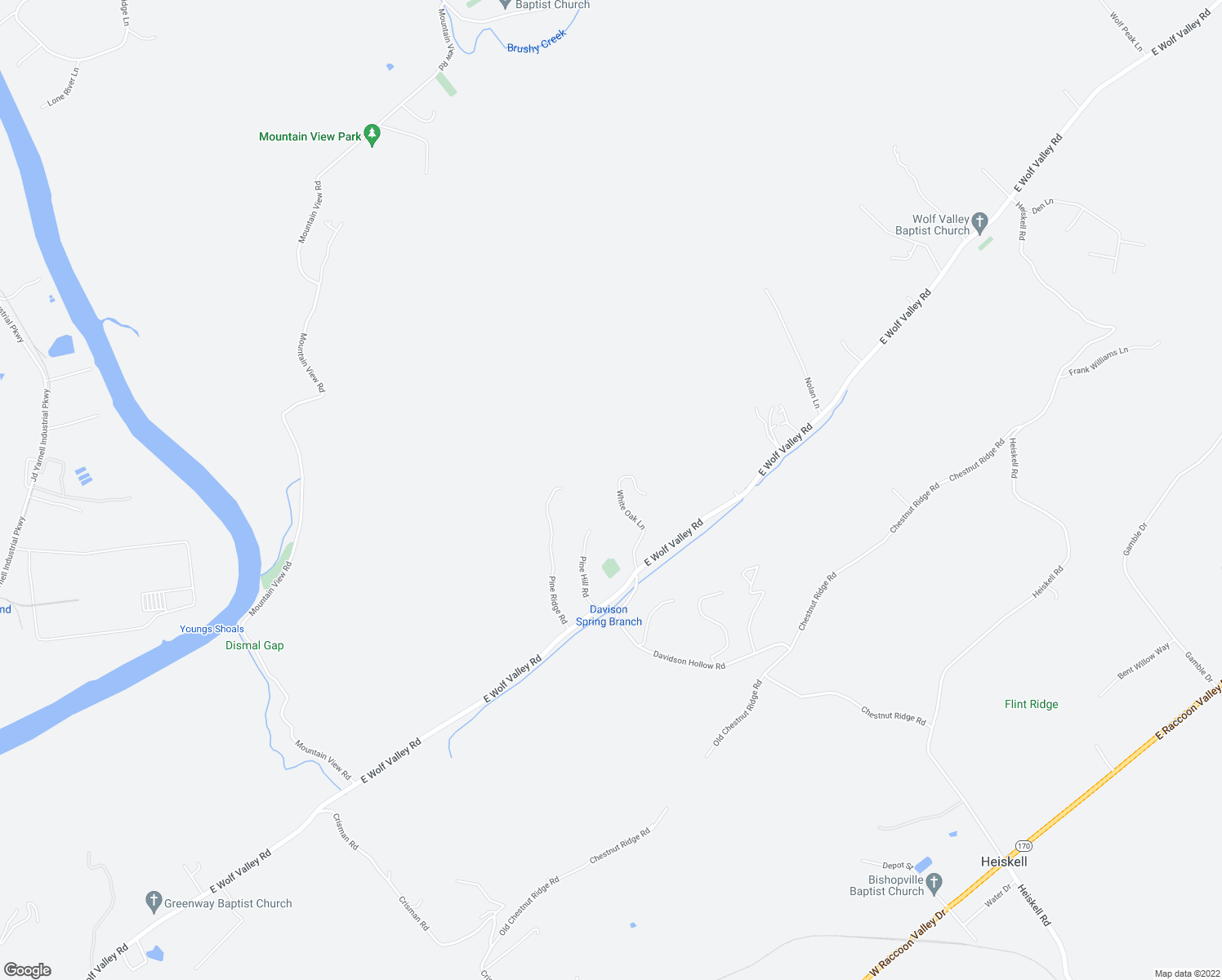 map of restaurants, bars, coffee shops, grocery stores, and more near 229 White Oak Lane in Heiskell