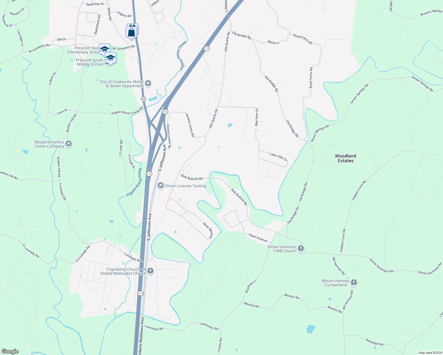 map of restaurants, bars, coffee shops, grocery stores, and more near 1264 Bob Bullock Road in Cookeville