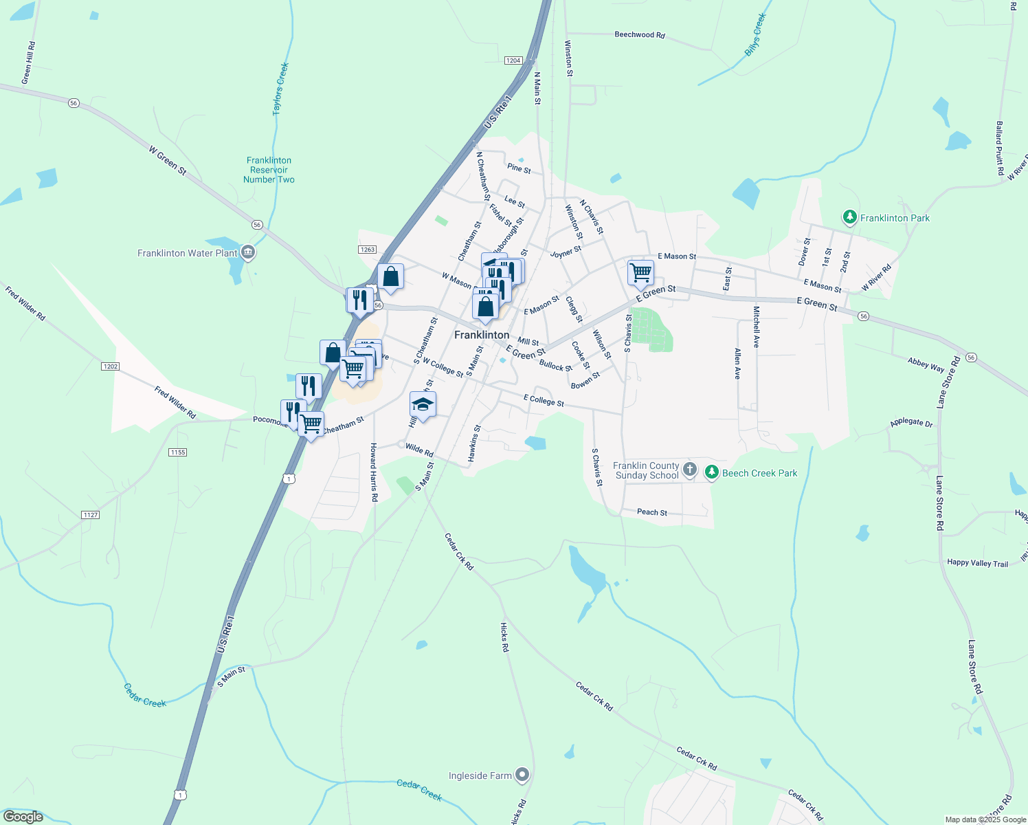 map of restaurants, bars, coffee shops, grocery stores, and more near 138 Savage Street in Franklinton