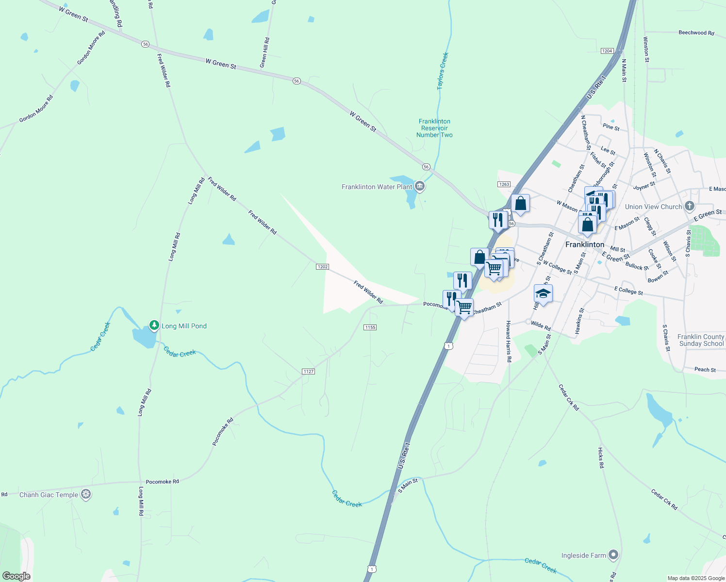 map of restaurants, bars, coffee shops, grocery stores, and more near 826 Fred Wilder Road in Franklinton