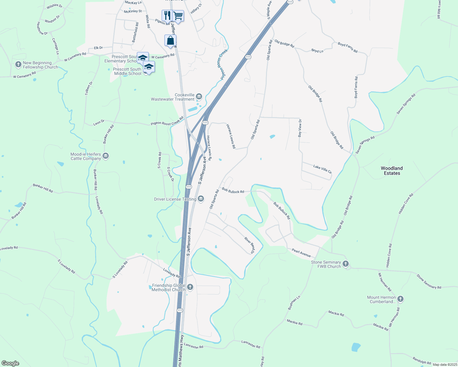 map of restaurants, bars, coffee shops, grocery stores, and more near 1128 Old Sparta Road in Cookeville