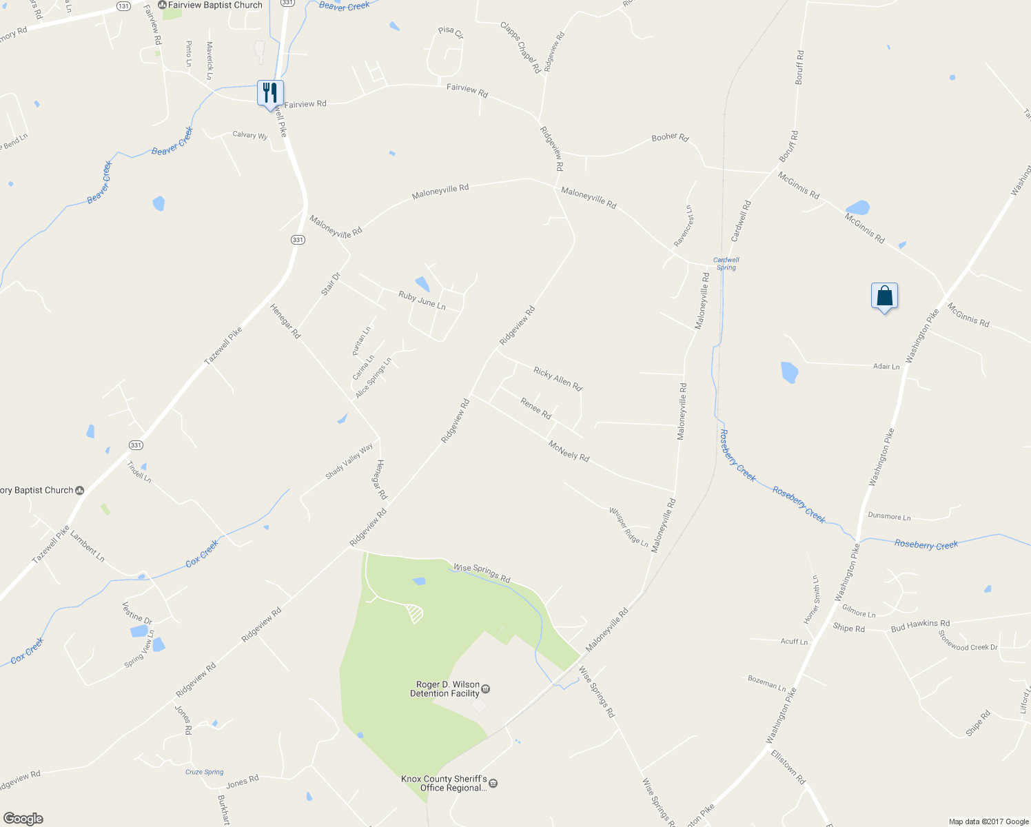 map of restaurants, bars, coffee shops, grocery stores, and more near 6224 McNeely Road in Corryton