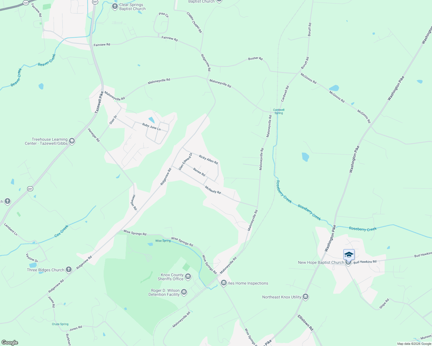 map of restaurants, bars, coffee shops, grocery stores, and more near 6108 Ricky Allen Road in Corryton