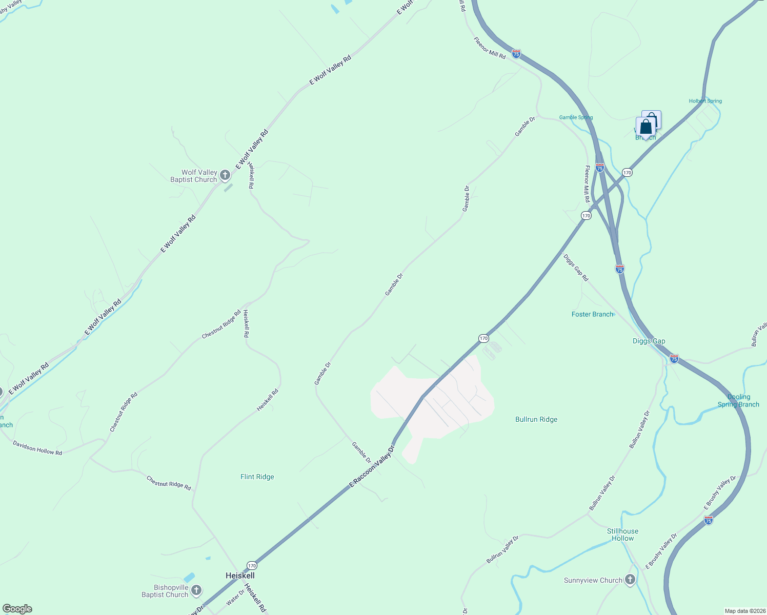 map of restaurants, bars, coffee shops, grocery stores, and more near 816 Gamble Drive in Heiskell