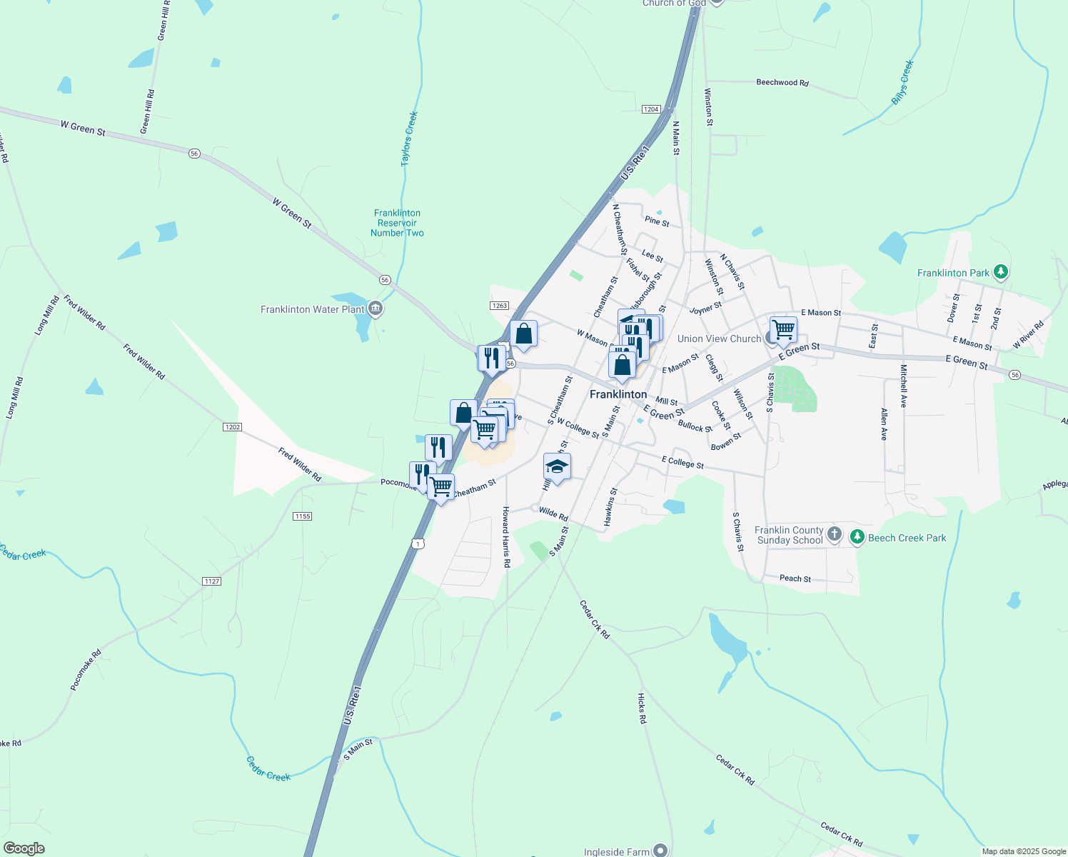 map of restaurants, bars, coffee shops, grocery stores, and more near 203 Janice Avenue in Franklinton