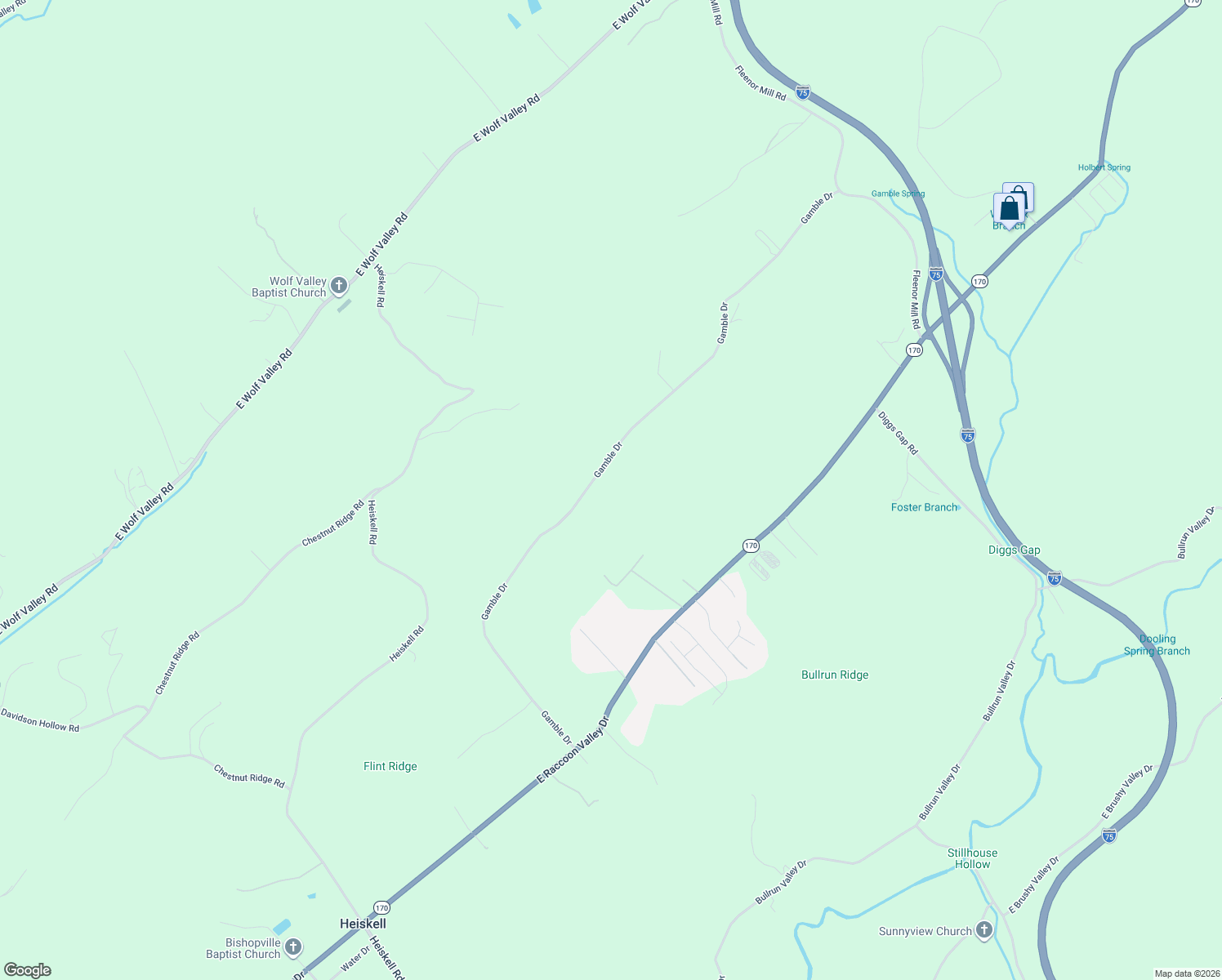 map of restaurants, bars, coffee shops, grocery stores, and more near 816 Gamble Dr in Heiskell
