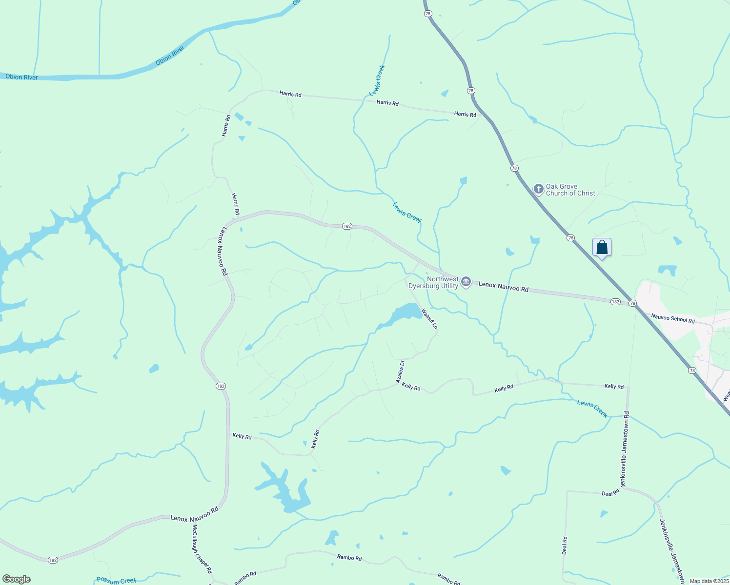 map of restaurants, bars, coffee shops, grocery stores, and more near 20 White Oak Circle in Dyersburg