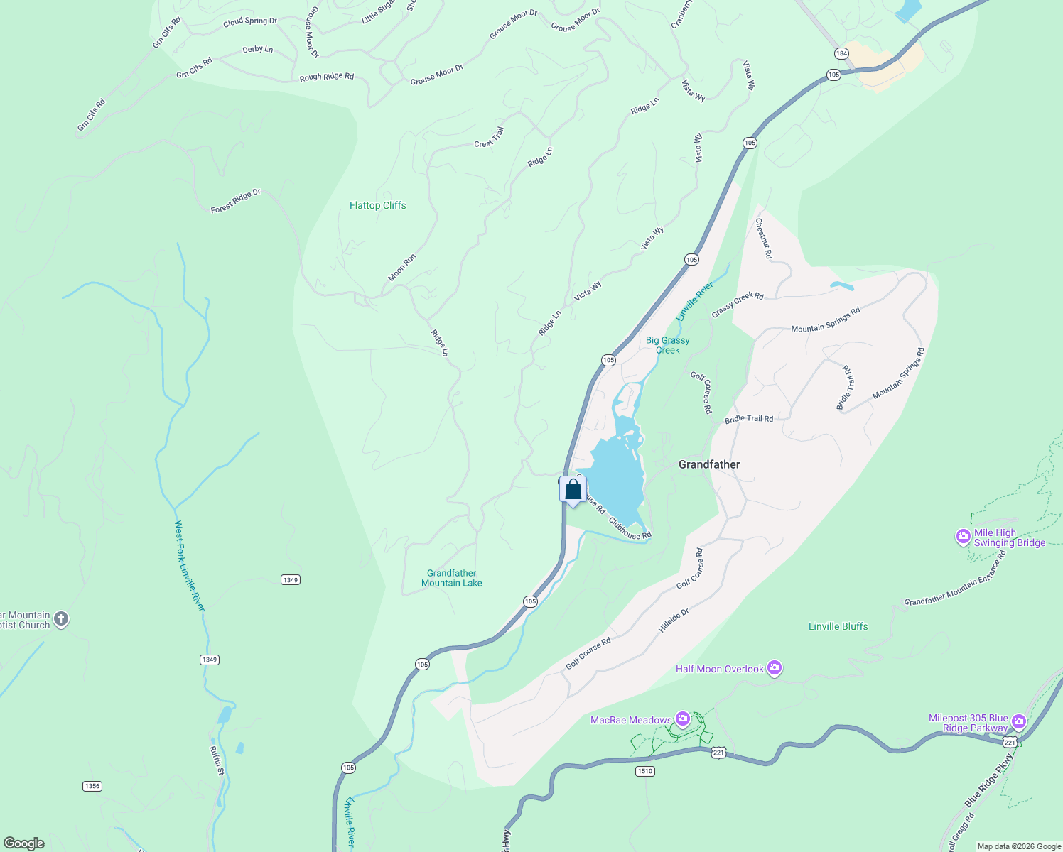 map of restaurants, bars, coffee shops, grocery stores, and more near 102-106 Belvidere in Linville
