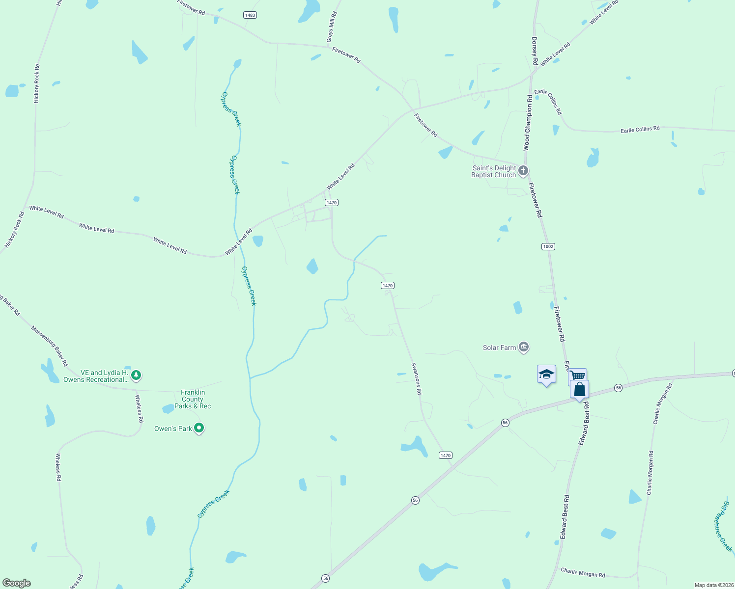 map of restaurants, bars, coffee shops, grocery stores, and more near 455 Swansons Rd in Louisburg