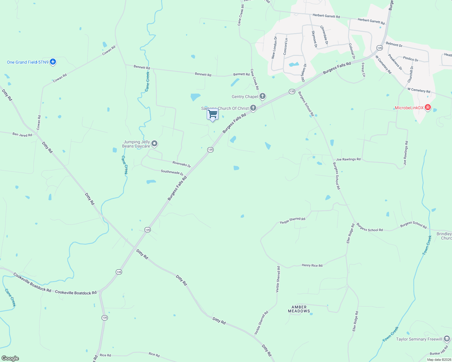 map of restaurants, bars, coffee shops, grocery stores, and more near 3800 Burgess Falls Road in Cookeville