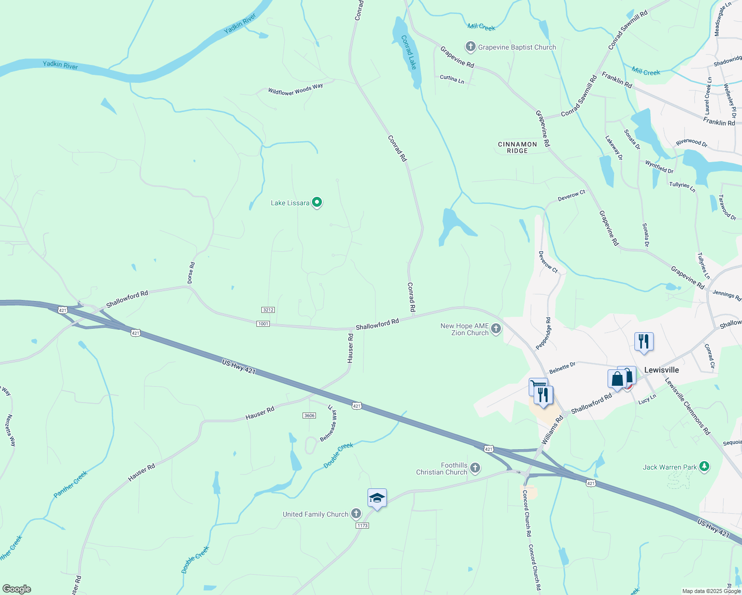 map of restaurants, bars, coffee shops, grocery stores, and more near 204 Plemmons Road in Lewisville