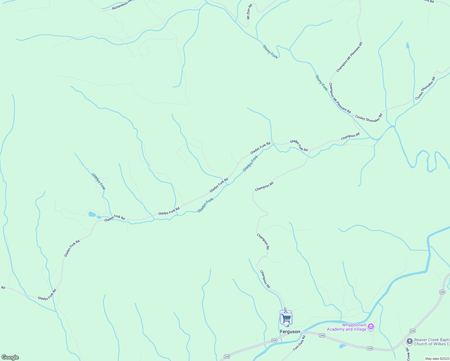 map of restaurants, bars, coffee shops, grocery stores, and more near 974 Gladys Fork Road in Ferguson