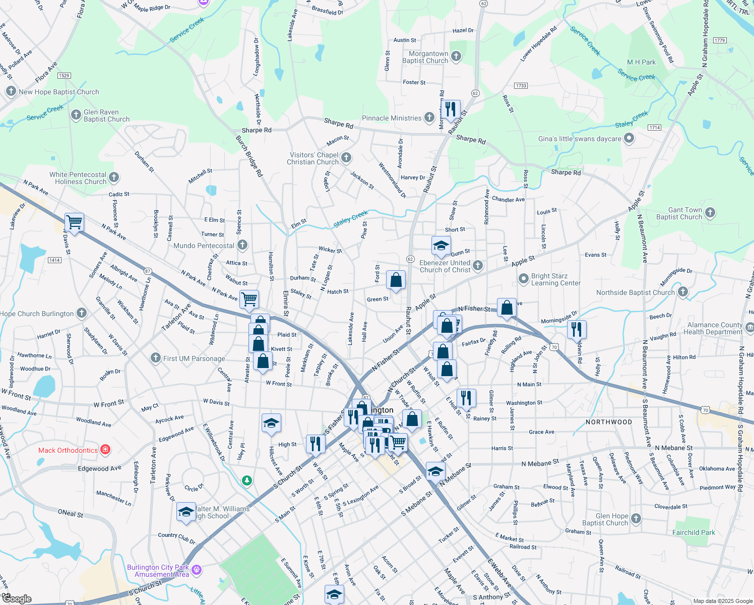 map of restaurants, bars, coffee shops, grocery stores, and more near 413 Green St in Burlington