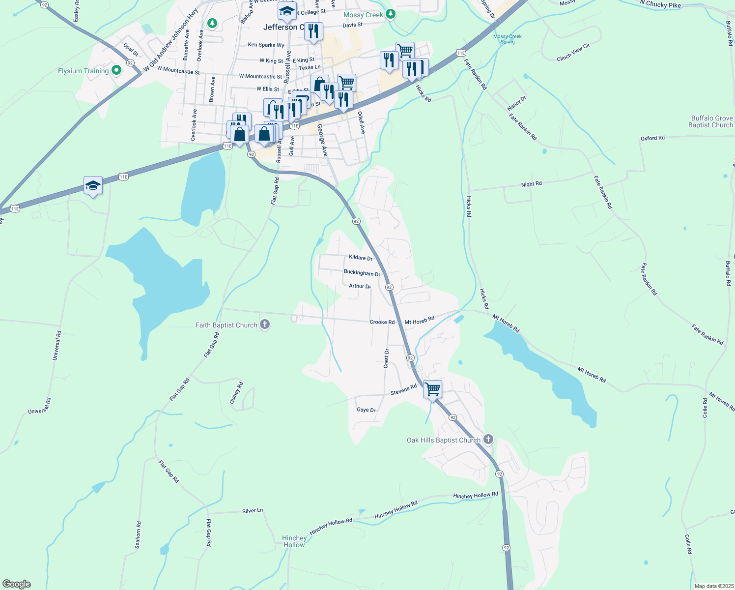 map of restaurants, bars, coffee shops, grocery stores, and more near 1121 Arthur Dr in Jefferson City