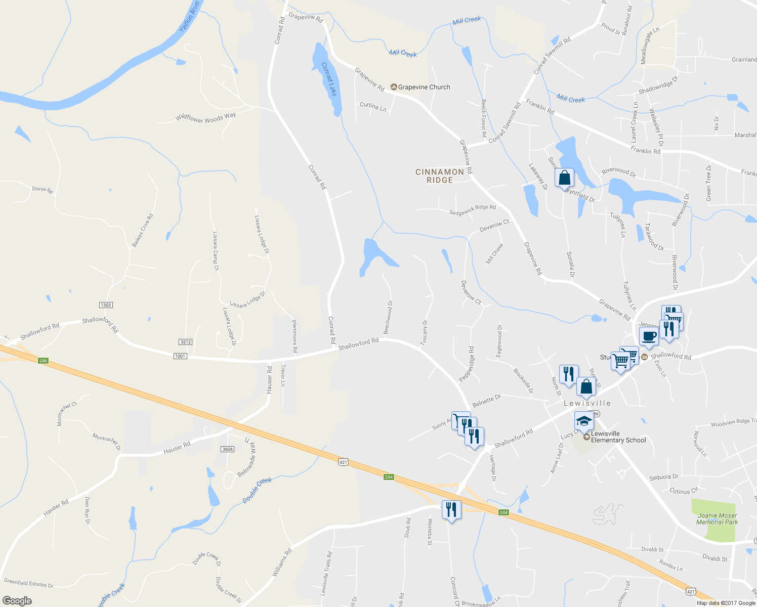 map of restaurants, bars, coffee shops, grocery stores, and more near 75 Beechwood Drive in Lewisville
